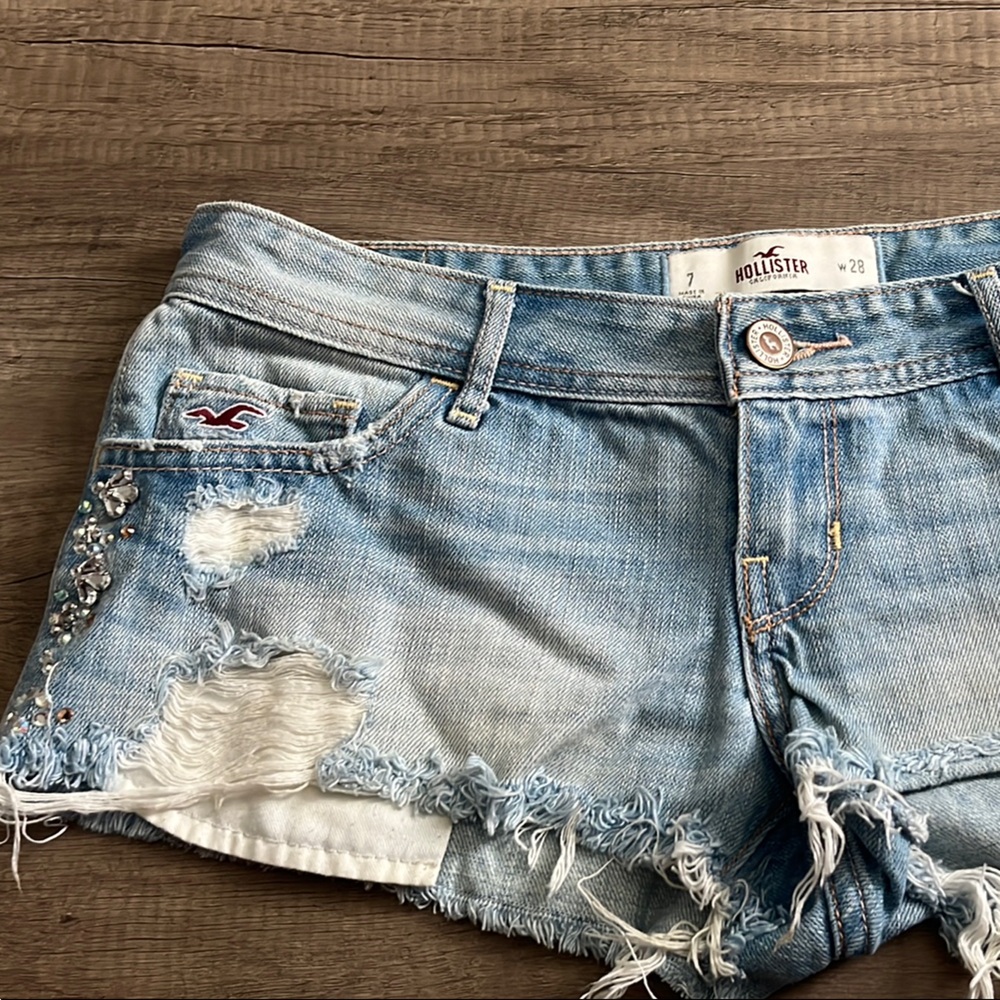 Hollister Distressed Denim Shorts with Embellishments